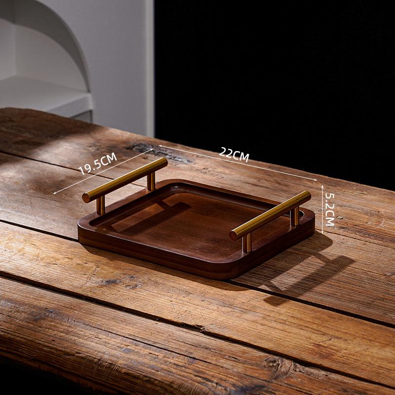Деревянный поднос с золотистой металлической ручкой для стакана с водой, фруктов, еды, хлеба, всякой всячины, сервировочный поднос, органайзер для дома
