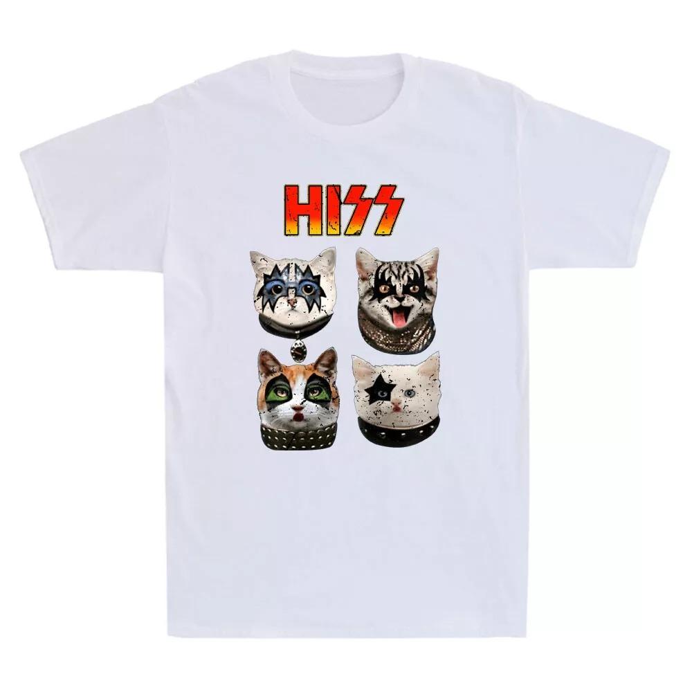 Футболка с принтом Hiss Fun Cat Rock Music, мужская и женская футболка с коротким рукавом, уличный пиджак с круглым вырезом, чистый хлопковый дышащий материал