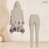 Женский комплект из двух предметов большого размера с капюшоном, длинным рукавом, асимметричным принтованным топом и облегающими брюками