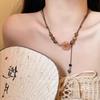 2025 Retro Chinese Style Ceramic Rose Braided Necklace for Women - Pull-Out Long Clavicle Chain