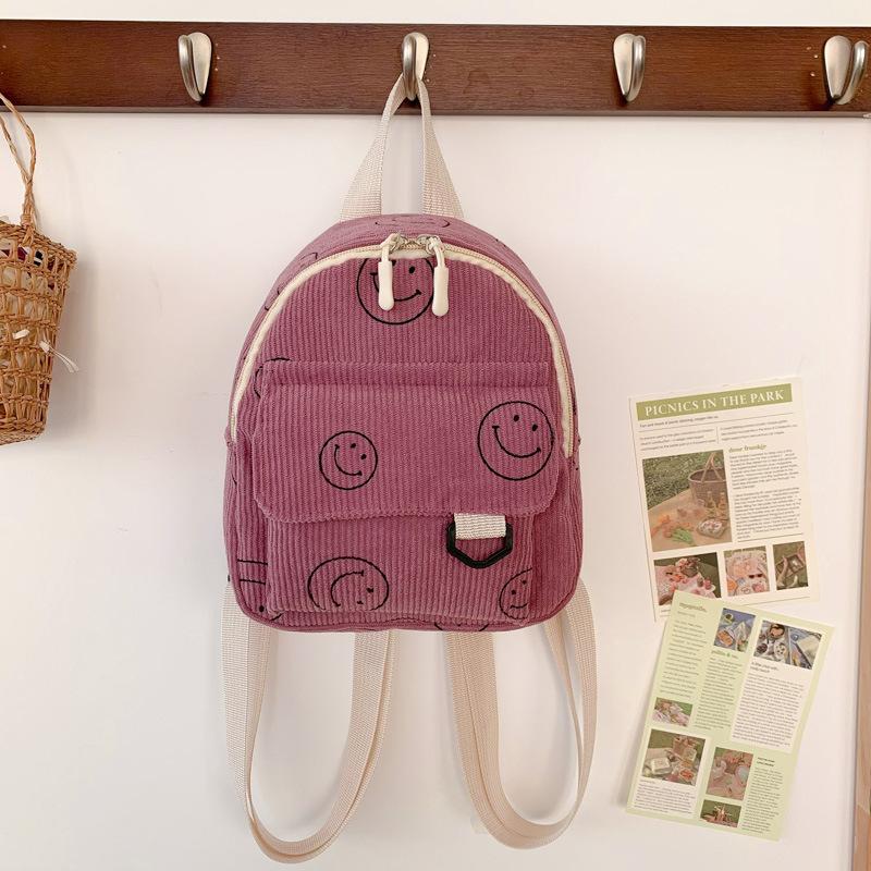 Мини-рюкзак милый смайлик универсальная маленькая косметичка вельветовый студенческий школьный рюкзак