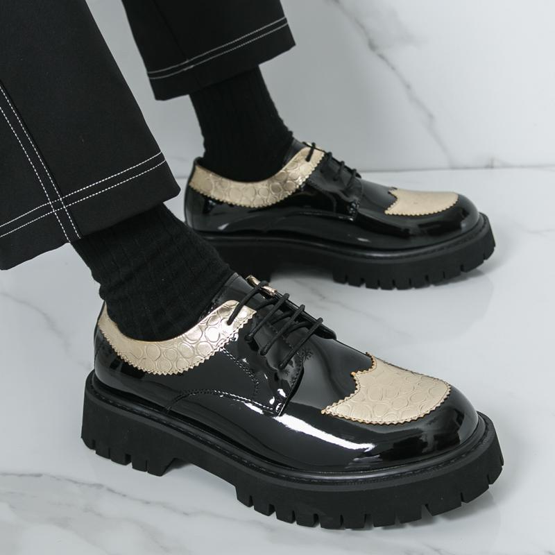 Мужские туфли дерби на толстой подошве, цветные блоки, на шнуровке, деловые, банкетные, мужская обувь