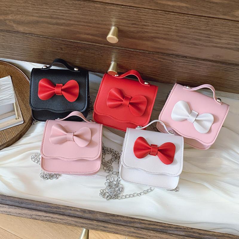 Shoulder Tie Bow Crossbody Bag Girls Trendy Mini Square Bag For School And Play