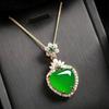 S925 Silver Real Jade Natural Green Chalcedony Heart Flower Pendant Bone Chain Necklace Carved Charm Jewelry Fashion Amulet Gift