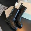 Women's Wide Tube Boots Round Toe 4CM Square Heel Comfortable Casual Women Shoes Velvet Black Pleated Leather Mid-Calf Boots