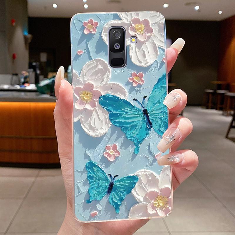 For Samsung A6+ A6 2018 SM-A605G A600F Back Cover For Samsung Galaxy A6 Plus 2018 Case Clear Fashion Butterfly Flower Phone Case