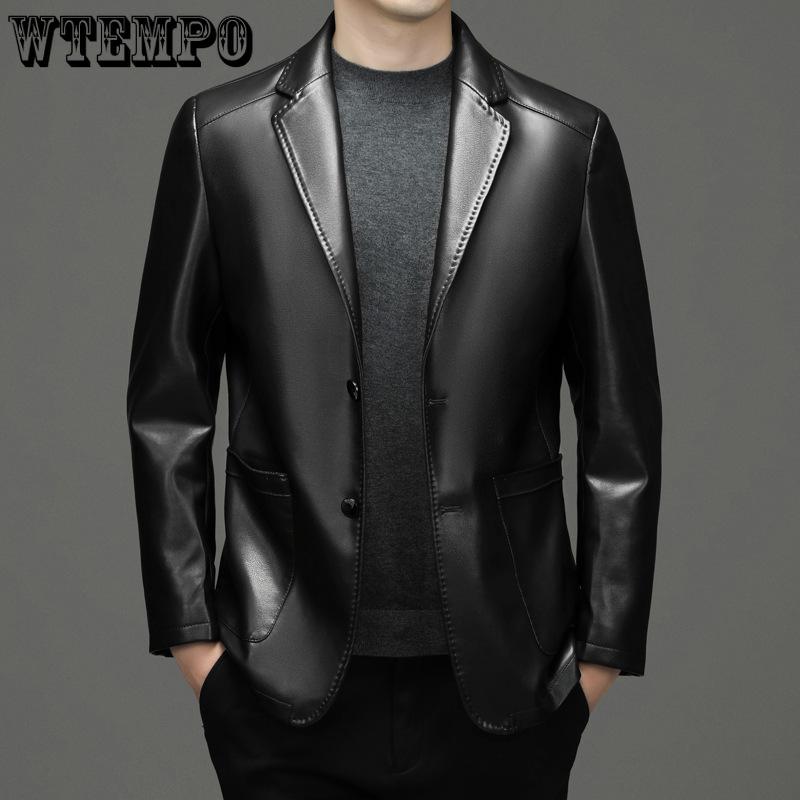 Весенне-осенняя мужская кожаная куртка, повседневный мужской костюм с воротником, кожаная куртка, кожаный костюм