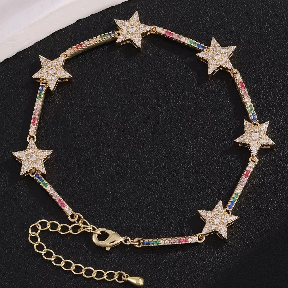 1Pcs Cubic Zirconia Stones Five-pointed Star Charm Bracelet for Daily Wear Gift