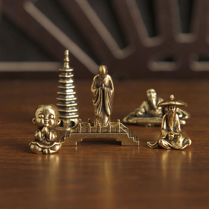 Brass Fishing Old Man Small Statue Desktop Ornaments Retro Fisherman Mini Figurines Models Home Decorations Crafts Accessories