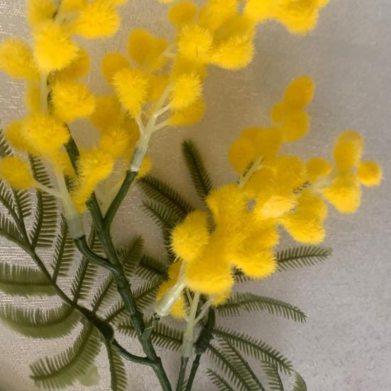 Artificial Golden Wattle Realistic Fake Acacia Flower Stem Home Office Wedding Party Indoor Outdoor Faux Bloom Centerpiece Decoration