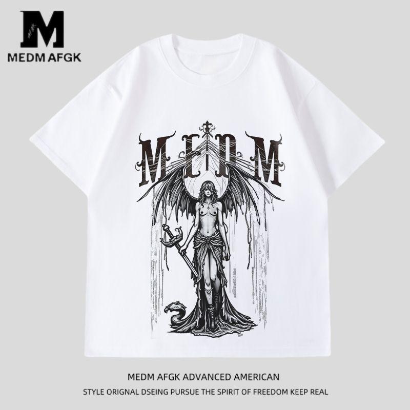 Medm Afgk2025 Summer New Printed Trendy Brand Versatile Short-Sleeved Men's and Women's Loose Cotton Round Neck T-Shirt