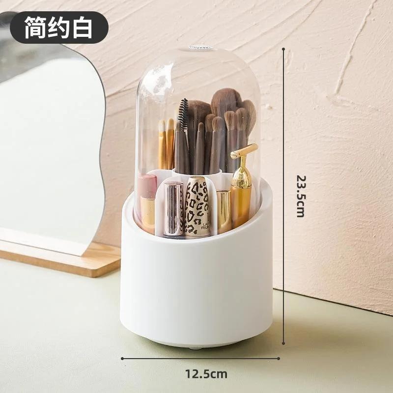 Makeup Brush Holder With Lid 360 Rotating Makeup Brush Holder Organizer Storage Box For Vanity Desktop Countertop Dresser Table