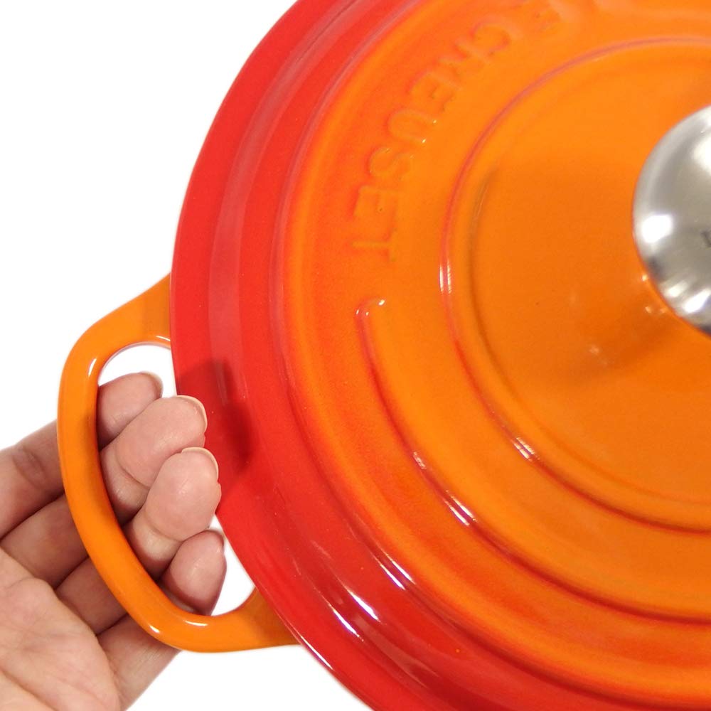 LE CREUSET Кастрюля Кокот Круглая Оранжевая 09 Le Creuset/Двуручная 21177-20см (Серебряная ручка) [Элемент]