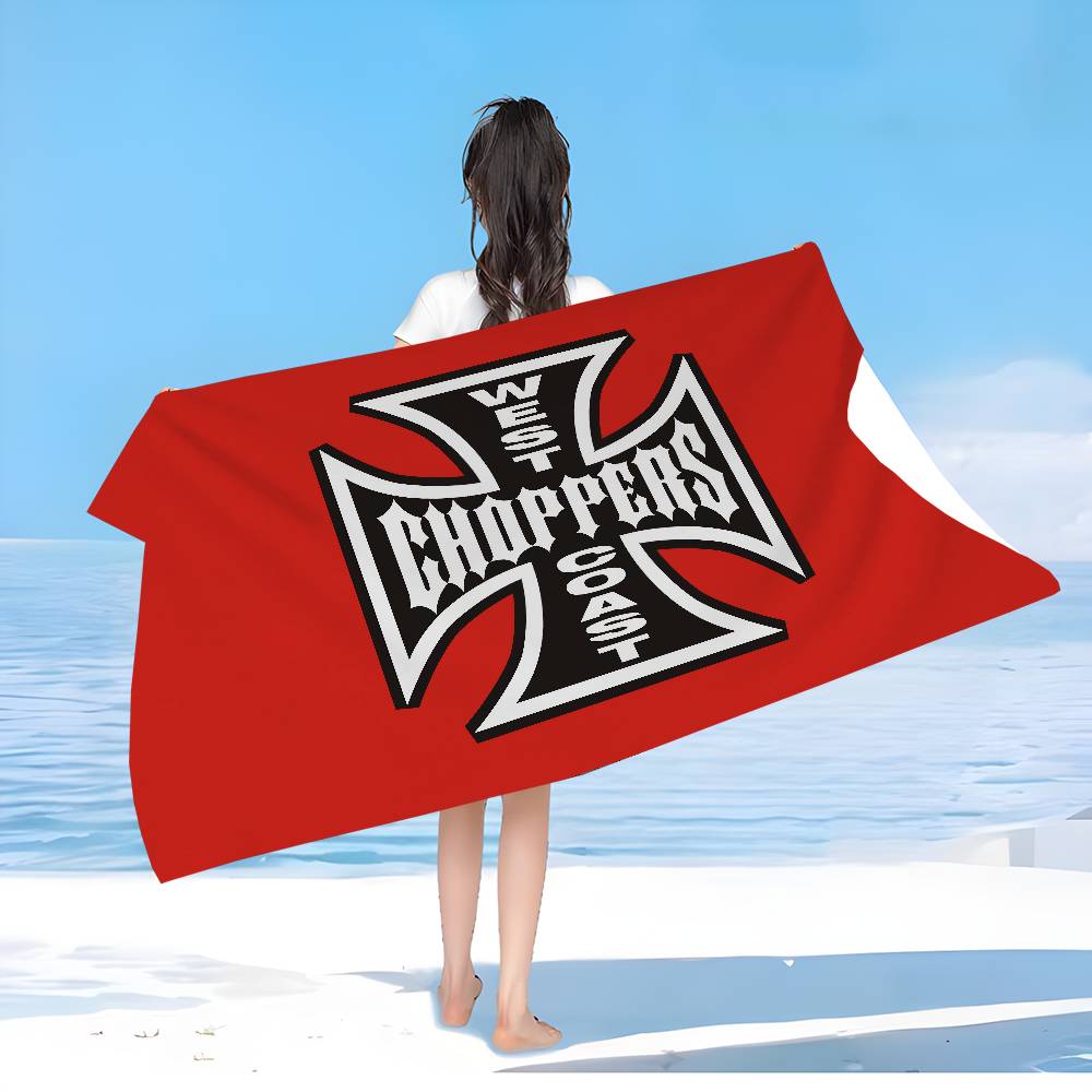 Пляжное полотенце с логотипом мотоцикла West Coast Chopper для детей, персонализированное банное полотенце, полотенце для бассейна, подарок на отпуск, полотенце для пикника, подарок на вечеринку