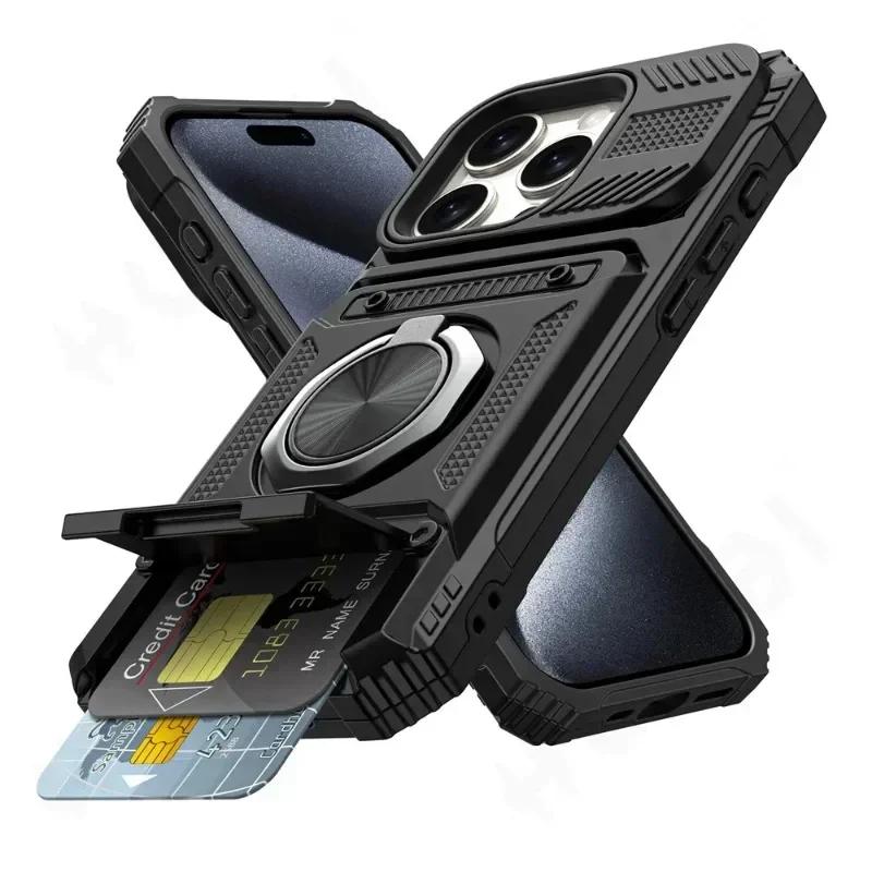 Чехол для iPhone 11 13 14 15 16 Pro Max 14 15 16 Plus 11 Магнитное Вращающееся Кольцо Подставка Ударопрочный Защита от Падений Кошелек