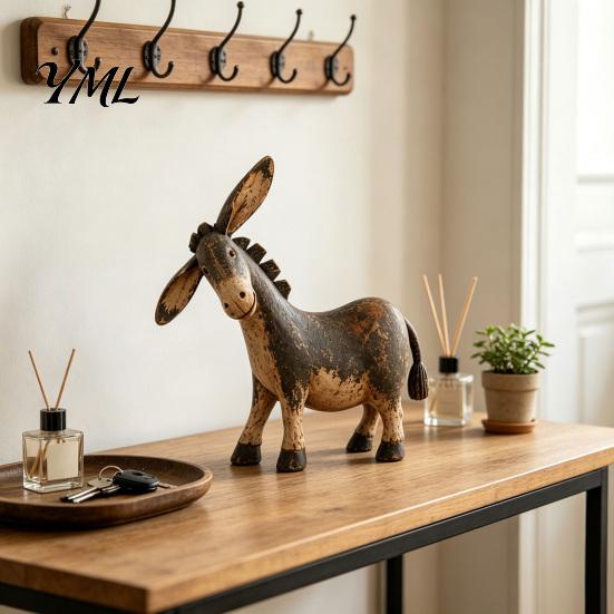Unique Gifts for Friends Rustic Donkey Figurine, Vintage Farm Style Animal Statue, Whimsical Tilted Distressed Wood Texture Figurine Head Ornament
