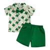 Toddler Boy Irish Shorts Set Clover Striped/Plaid Short Sleeve Button-up Bow Tie Shirt Elastic Waistband Shorts