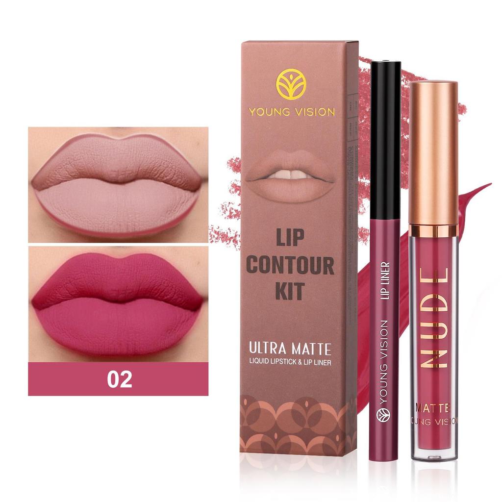 Блеск для губ Lip Liner 2 Sets Antistick Cup Водостойкий матовый блеск для губ Может вращаться Lip Liner Lip Makeup
