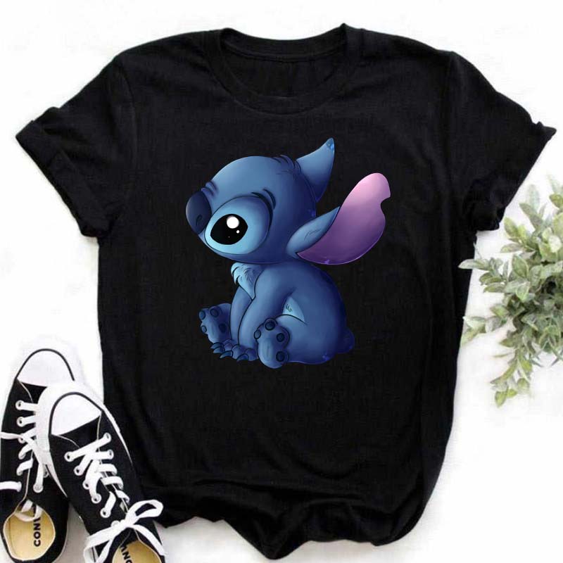 Disney Lilo Stitch Cute Cartoon Print Women T-Shirt Summer Streetwear Short Sleeve T Shirt Fashion Casual Female Clothes Tops