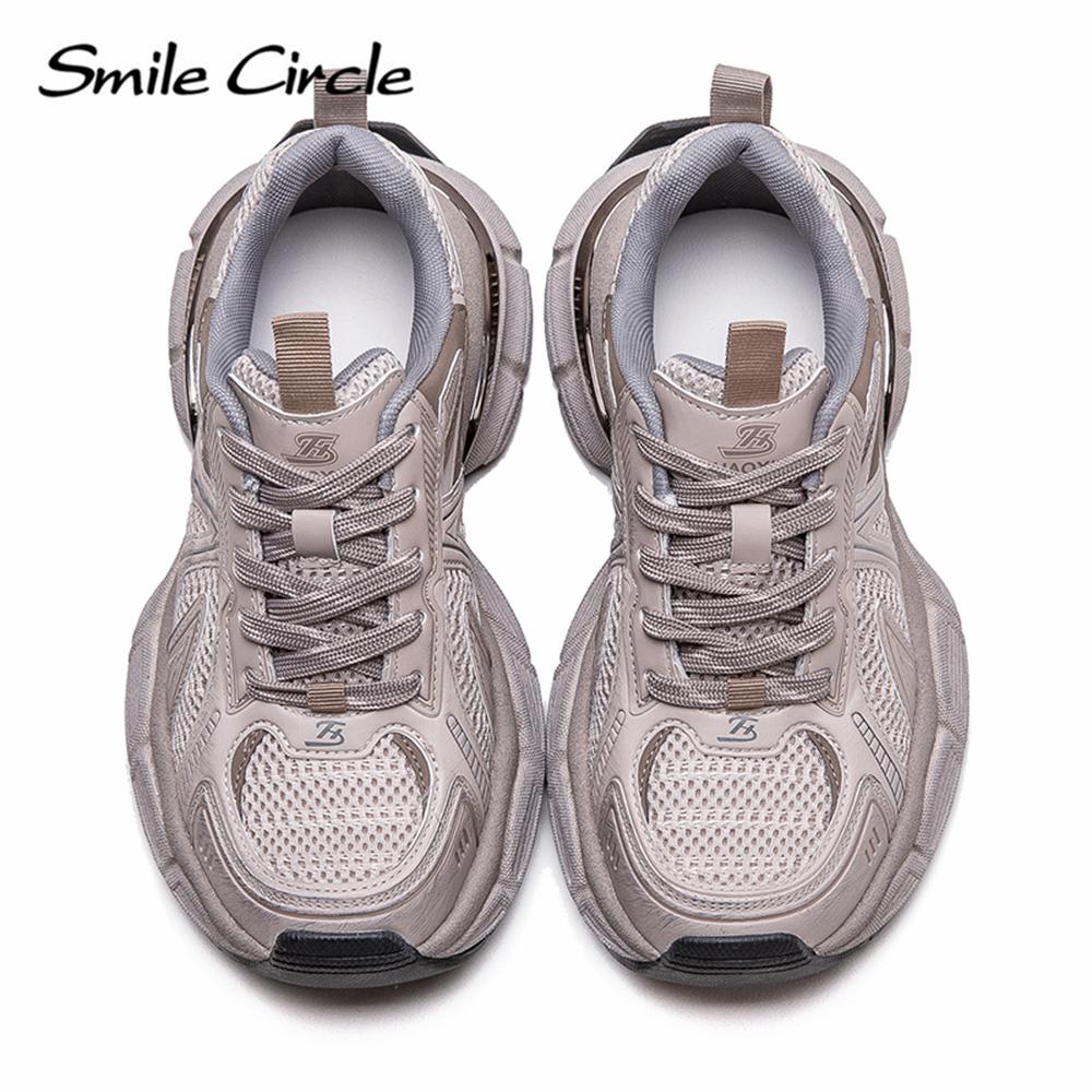 Женские кроссовки из натуральной кожи с круглым носком, увеличивающие рост, модные повседневные туфли на толстой подошве