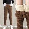 Women Fashion Winter Thicken Plush Corduroy Casual Pants Warm High Waist Trousers