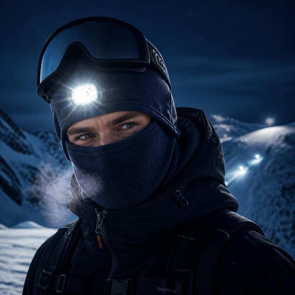 Fleece Lined Headlamp Hat Warm Thermal Full Face Mask New Night Cycling Beanie Winter