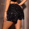 Женские шорты с высокой талией, блестящие, эластичные, с пайетками, облегающие, прямые, мини-шорты, для клубных вечеринок, для танцев, повседневные летние шорты