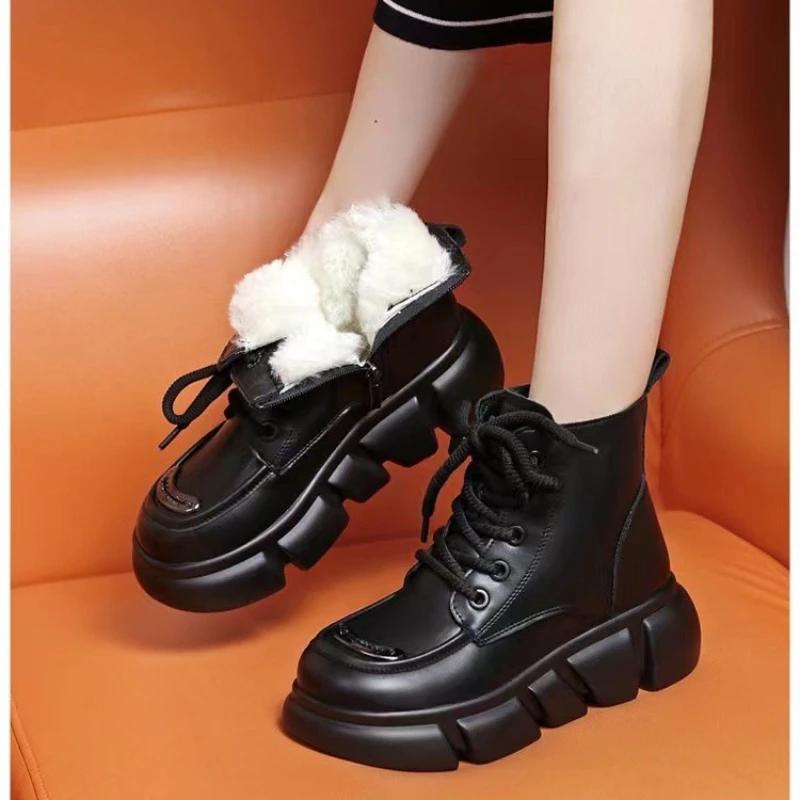 Модные новые зимние сапоги, короткие меховые сапоги, зимние сапоги из бархата и супертолстого хлопка, модные теплые водонепроницаемые женские туфли на платформе