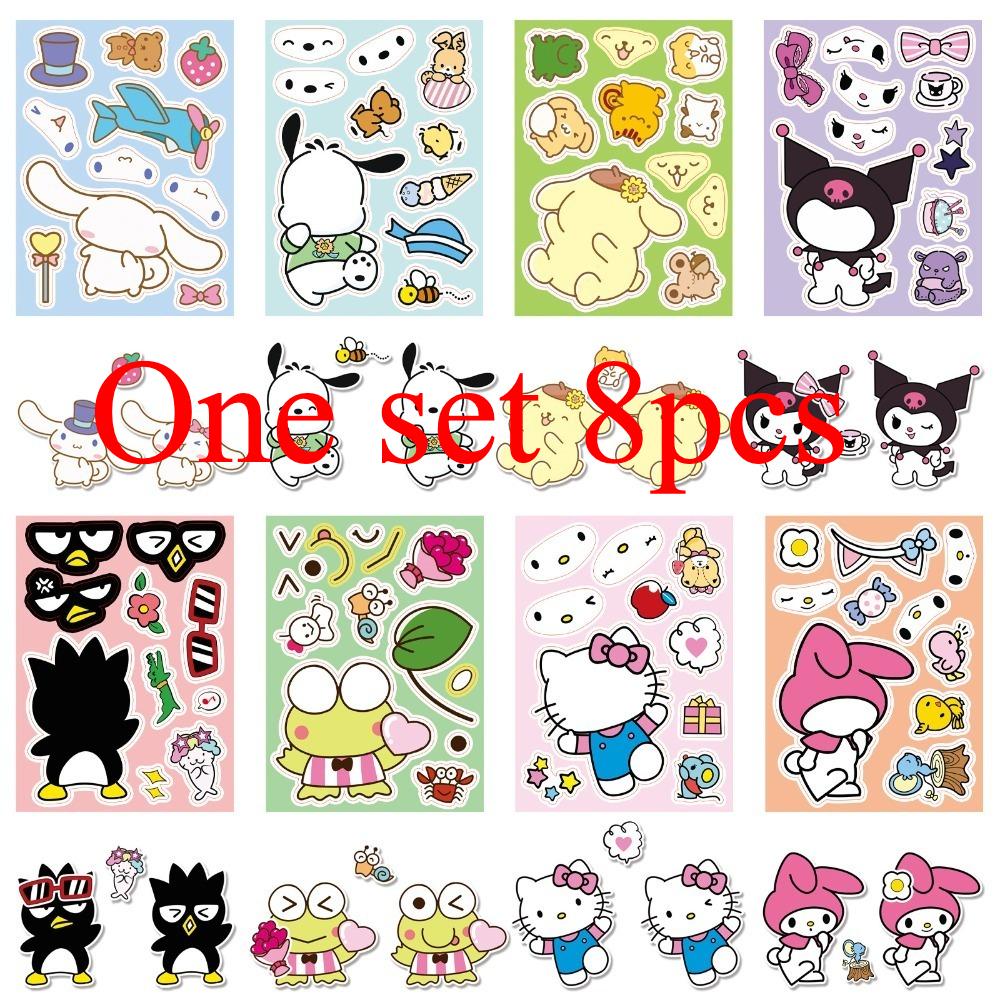 8 Листов/Упаковка Sanrio Наклейки Меняющие Лицо Милый Мультяшный Сделай Лицо DIY Головоломка Наклейка Игрушка