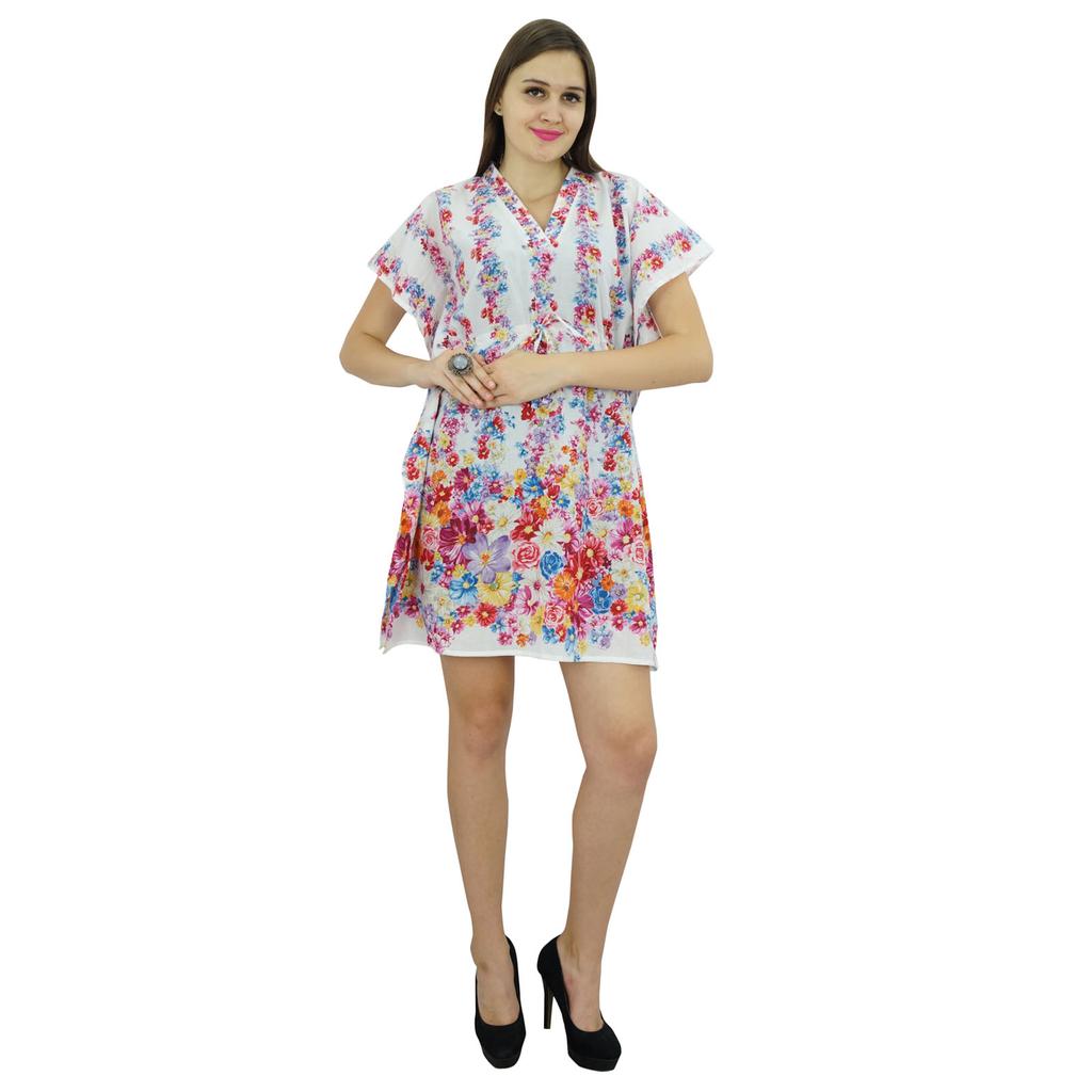 Bimba Женское платье-кафтан в стиле бохо с принтом, хлопковая короткая туника, пляжный кафтан