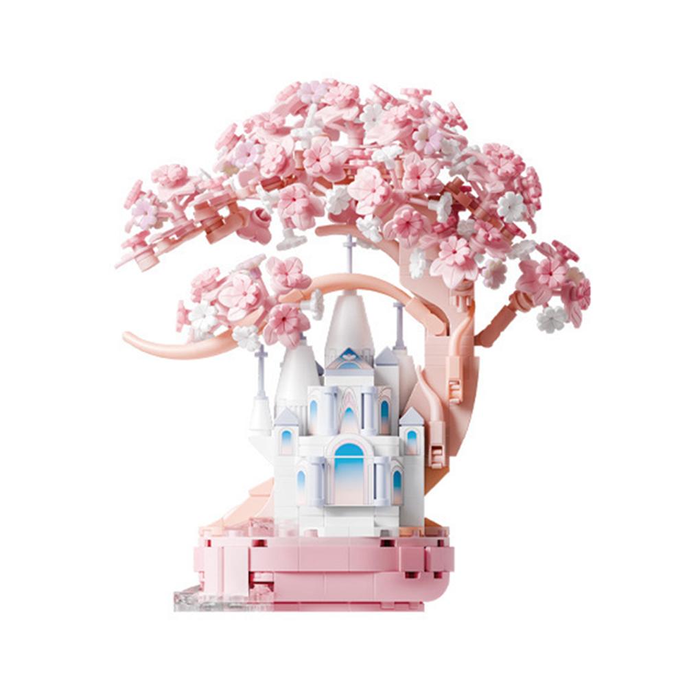 Street View Cherry Blossom Treehouse Building Block Kit DIY Cherry Tree House Model Building Sets With String Lights For Kids Gifts