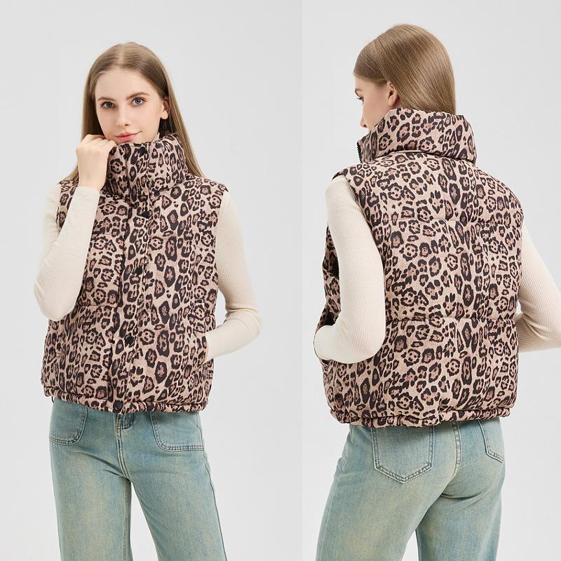European beautiful women autumn and winter new European and American style leopard print down cotton vest
