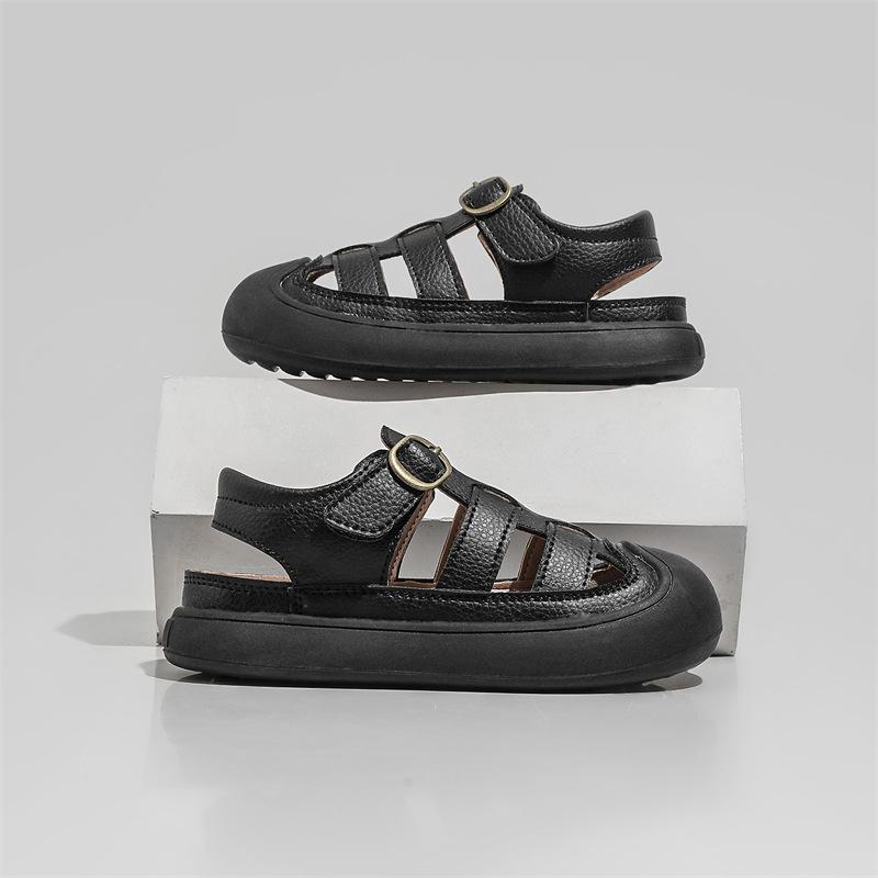 Сандалии с закрытым носком для мальчиков, летняя детская пляжная обувь, мягкая подошва, дышащие спортивные сандалии для девочек