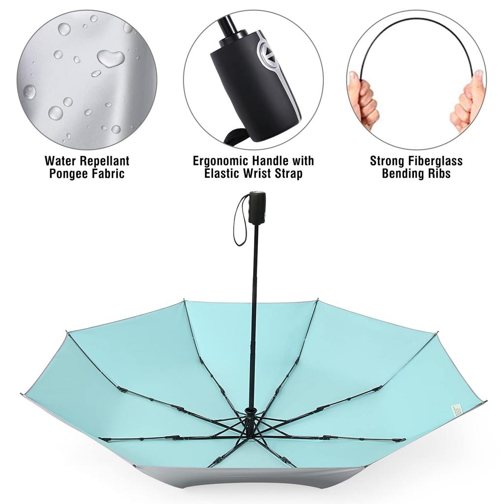 G4Free 46 Inch Compact Travel Umbrella Windproof UV Protection Silver Coating Automatic Parasol Ultra Lightweight UPF50+ Open/Close