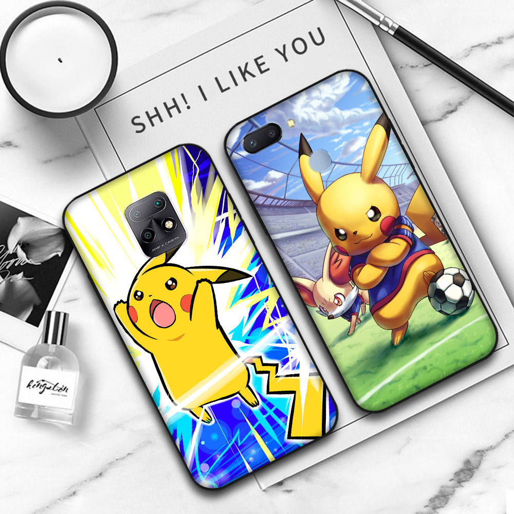 JP36 Pikachu Pokemon Black Soft Case for Xiaomi Poco X6 X4 M5 M6 F5 F6 C65 C55 C50 C51 C40 Pro Redmi 14C A3X 13C 12C 11T 10A 9C Note 7 6 8A Plus