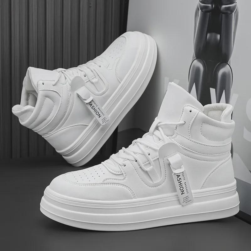 Men's High-Top Sneakers - New Autumn Styles, Height-Enhancing Thick Soles, Fashionable Fluorescent Green, Trendy Hong Kong Style.