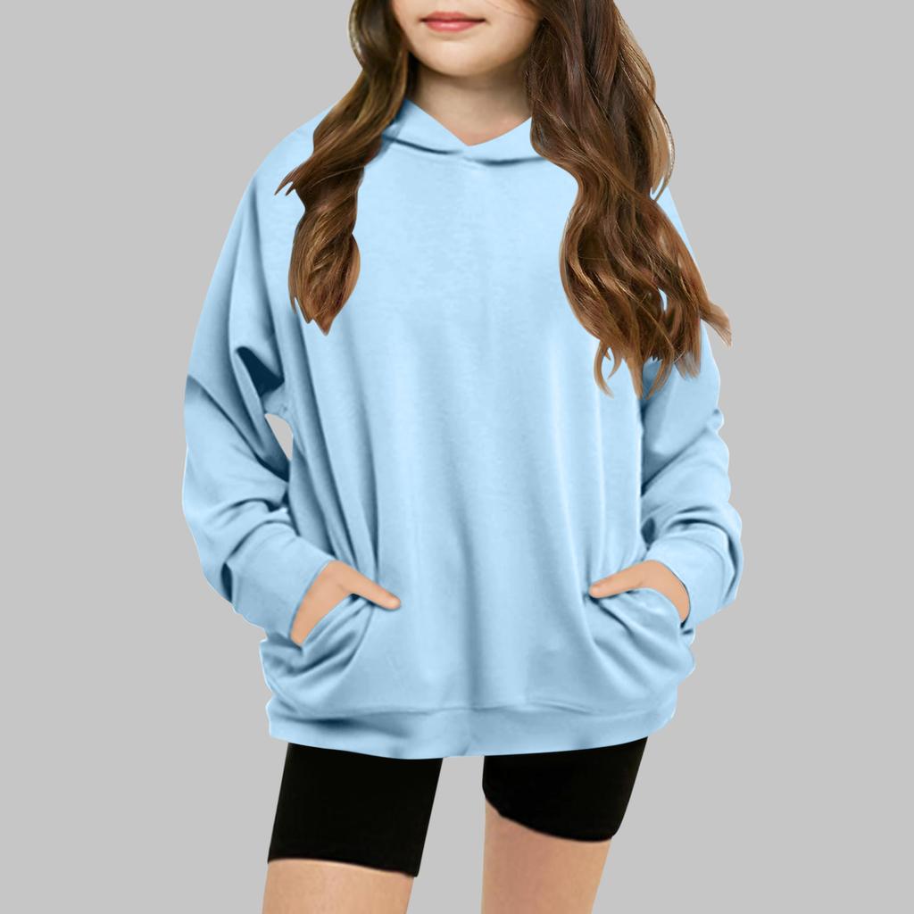 Children's Solid-color Hooded Long-sleeved Girls Sweatshirt