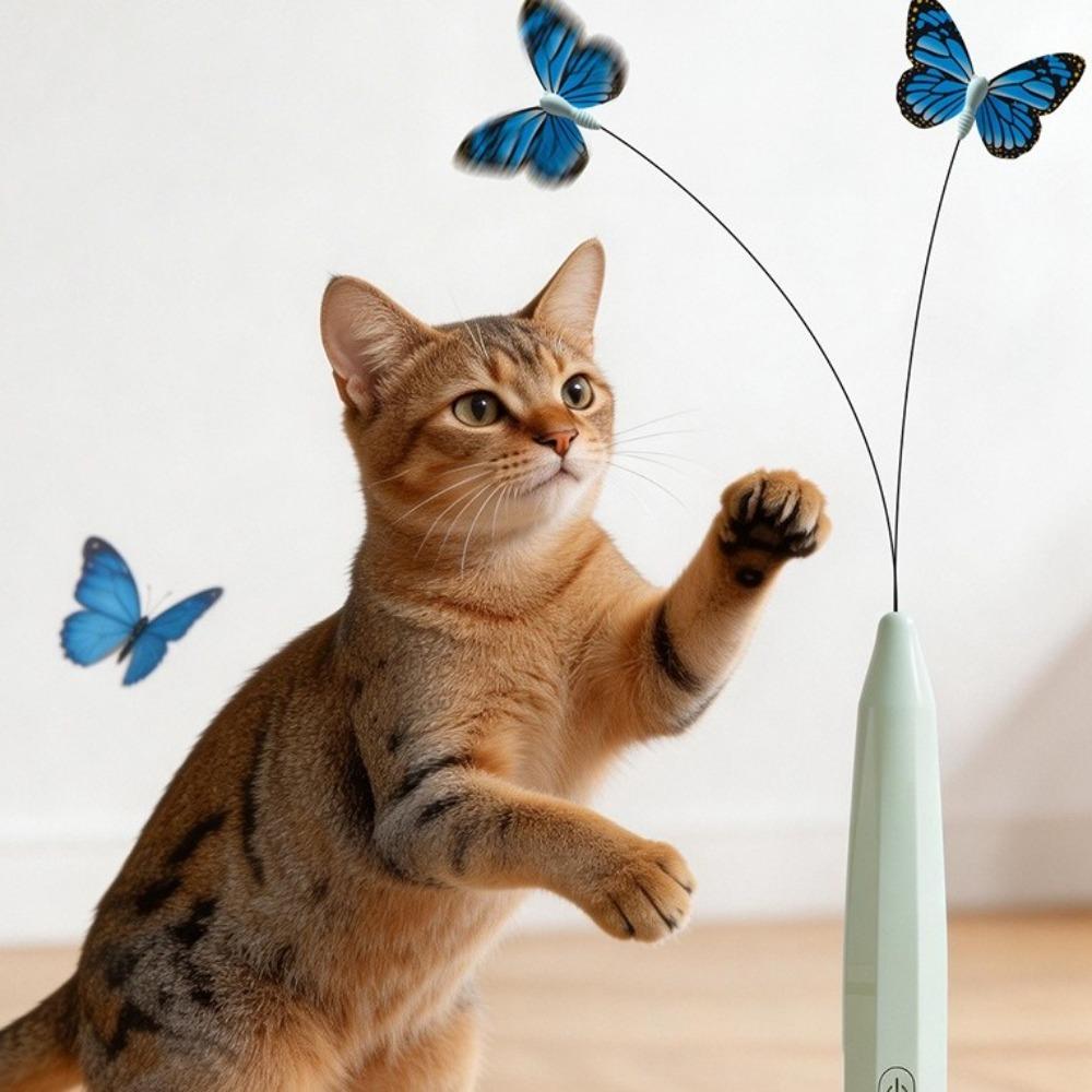 Suction Cup Base Cat Teasing Stick USB Rechargeable Electric Butterfly Cat Toy Cat Exercise