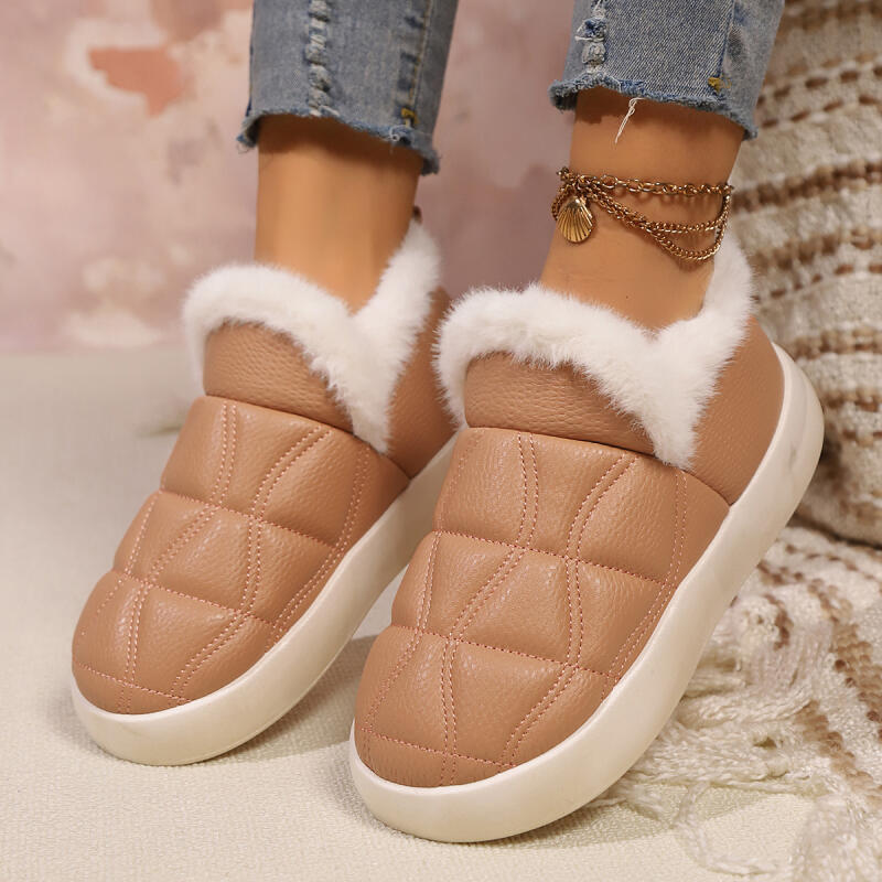 Модные повседневные зимние меховые сапоги с декоративной строчкой для женщин 2025, удобные, с круглым носком, на толстой подошве, теплые полусапожки из короткого плюша
