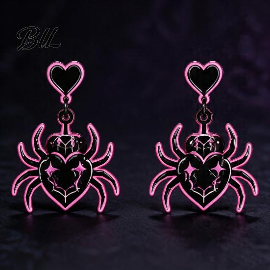 Niche Dark Style Earrings 1 Pair Halloween Theme Acrylic for Women, Gothic Pink Spider Cool Girl Fashion Jewelry Dangle Drop Earrings, Spooky Holiday