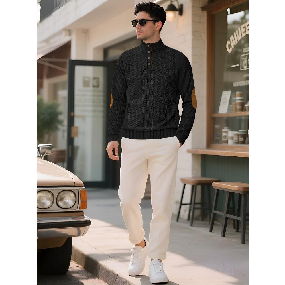 Мужская толстовка с длинным рукавом, на пуговицах, со стойкой воротником, жаккардового плетения, для повседневной спортивной одежды