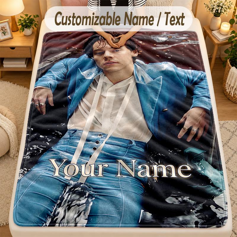 Flannel BlanketHarry Styles Custom Name Text Personalized Soft Warm Throw Blanket Home Decor Gift