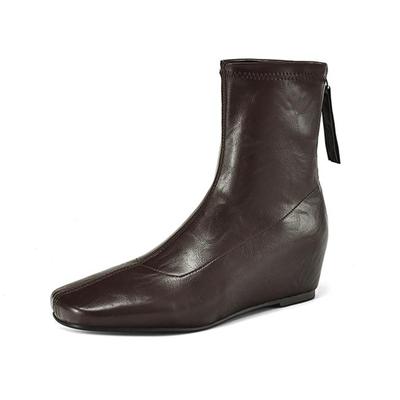 ПУ осенне-зимняя обувь ретро мода танкетка каблук размер 43 лаконичный стиль молния квадратный носок сохраняют тепло ботильоны