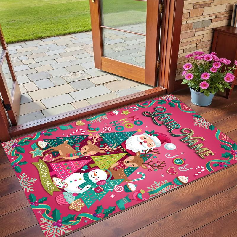 Christmas Custom Name Printed Square Area Rug Soft Non Slip Floor Carpet For Bedroom Holiday Gift