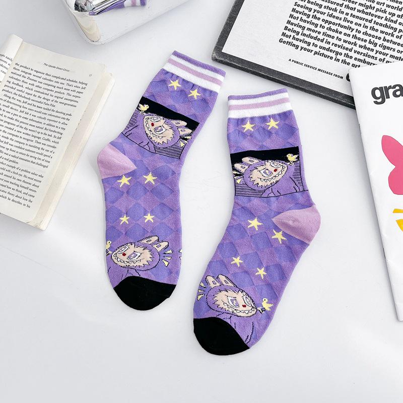 Женские модные хлопковые носки с японским аниме-мультфильмом, длиной до середины и выше колена