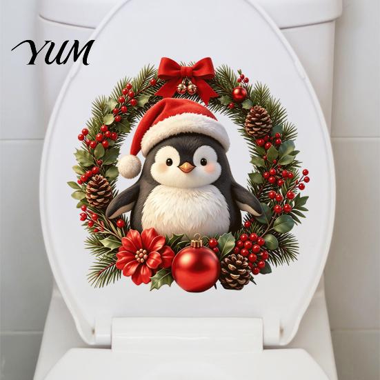 Christmas Decorations for Bathroom Penguin Toilet Stickers, Self-Adhesive Lid Decals, Waterproof Xmas Holiday Decals Decor Tank Tile Home Decoration