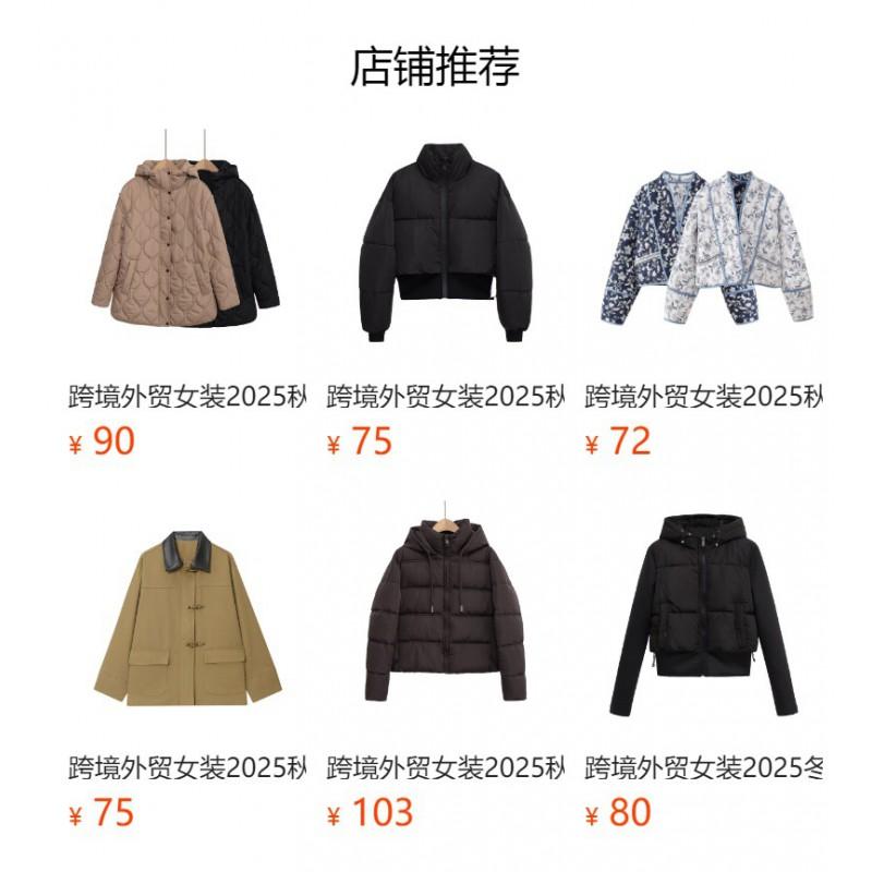 Womens Winter Plaid Quilted Cotton Puffer Jacket Round Neck Street Style Casual Outerwear
