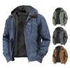 Men Sweatshirt Coat with Hooded Long Sleeve Multiple Pockets Zipper Placket Thickened Plush Lining Jacket Coat
