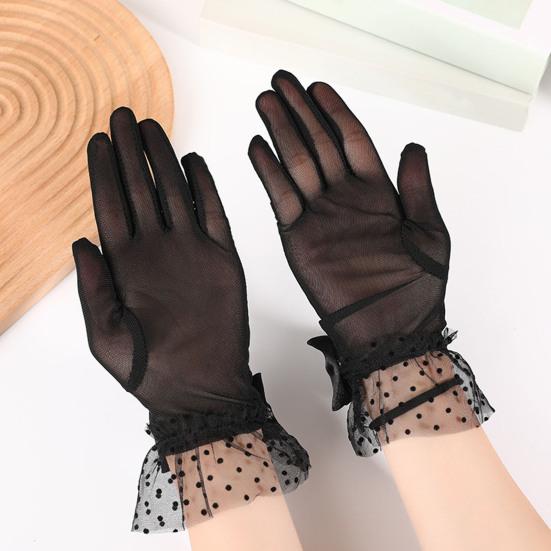 1 пара женских перчаток для выпускного вечера, прозрачное кружево, декор в виде банта, ажурная сетка