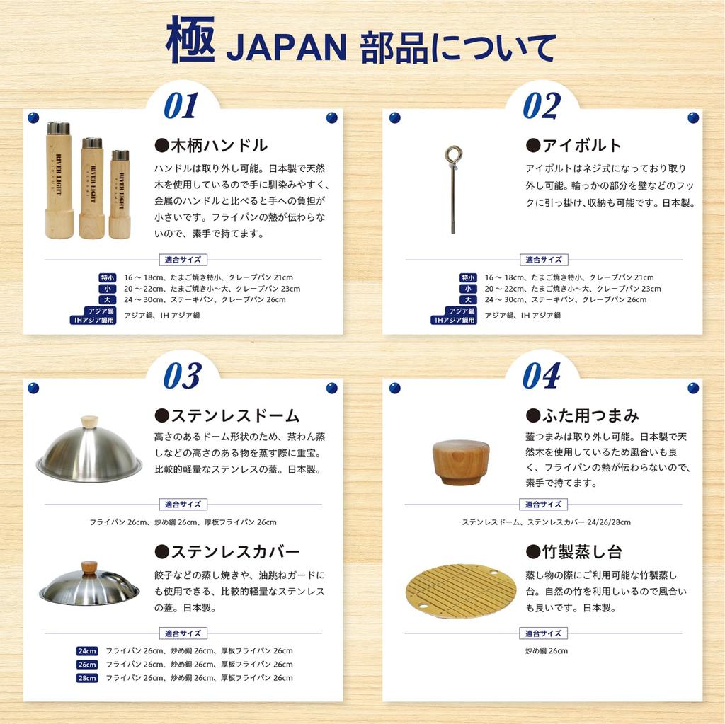 River Light Kiwami JAPAN Iron Thick Plate Frying Pan Set with Lid 24cm Iron Nitride Nitriding Compatible with IH Rust Resistant Made In Japan JS2324